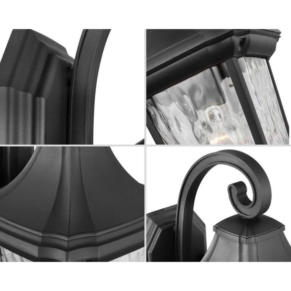 Progress Lighting Marquette 1-Light Outdoor Wall Lantern in Black with Water Glass Shade