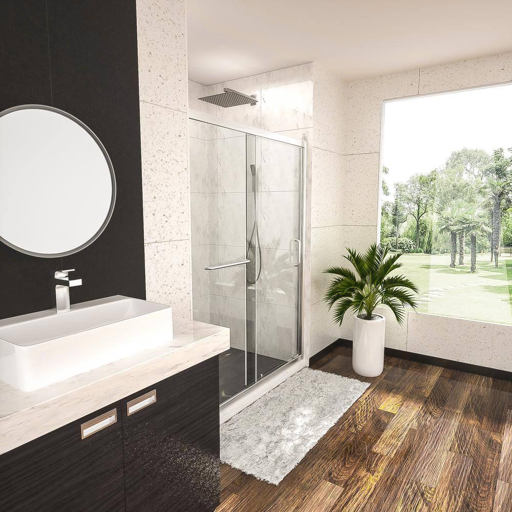 Mocoloo 60" W x 72" H Single Sliding Semi-Frameless Shower Door HMS-MOM-6A21-4-60SS
