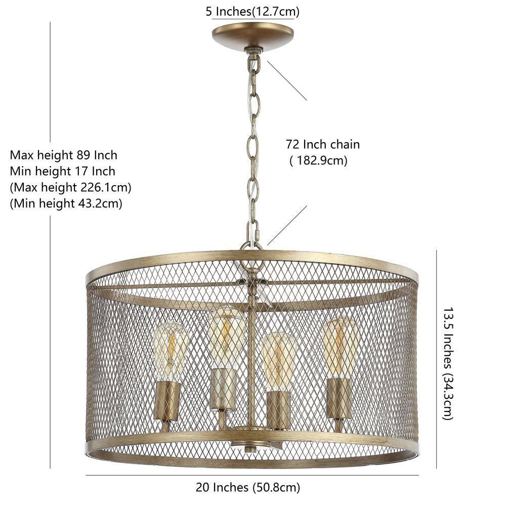 Pen 4-Light 20" Iron Adjustable Industrial Mesh LED Pendant, Gold