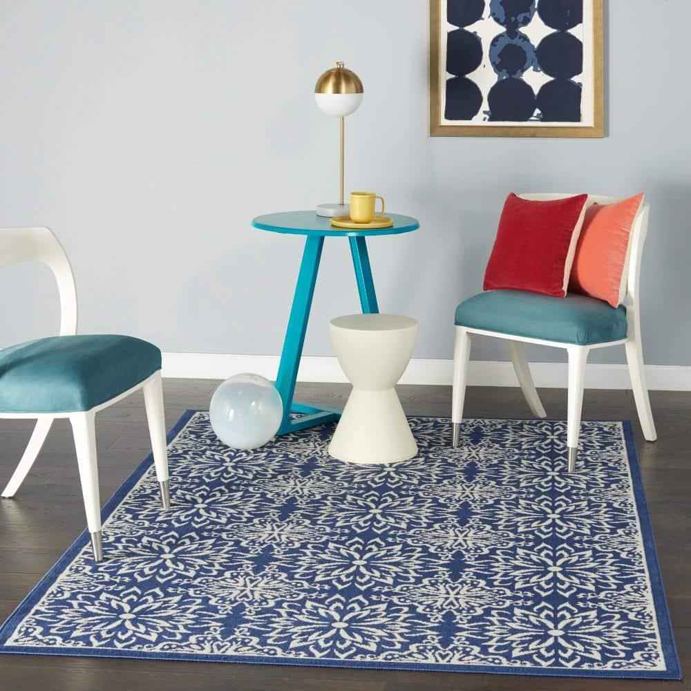 Jubilant JUB06 Ivory/Blue Area Rug Beach Transitional Floral By Nourison Navy/Ivory 4' x 6'