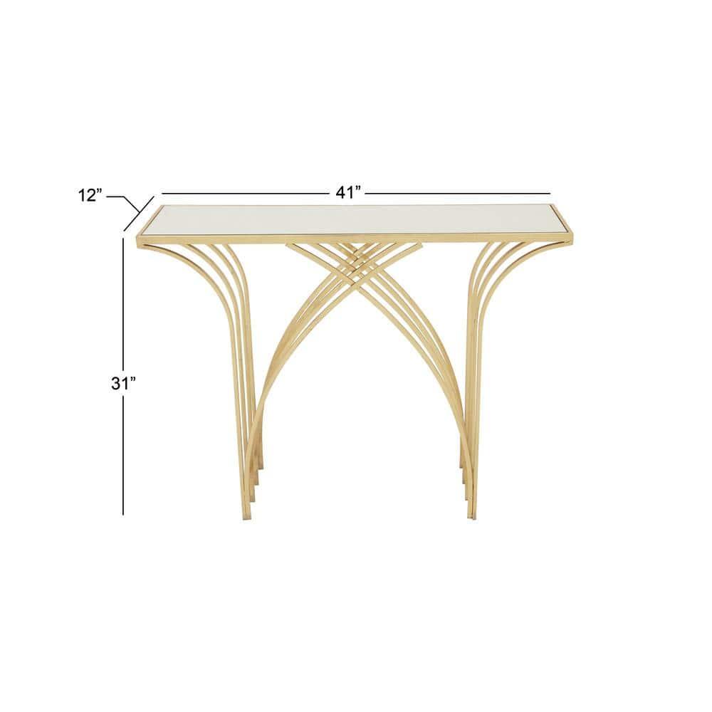 Mercer41 Derbyshire Metal Geometric Gold Console Table with Mirrored Glass Top