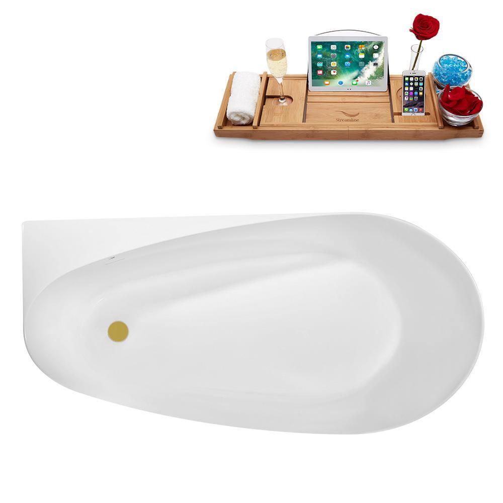 Streamline Bath 59" Streamline Freestanding Soaking Acrylic Bathtub With Drain and Bamboo Tray N2080BGL