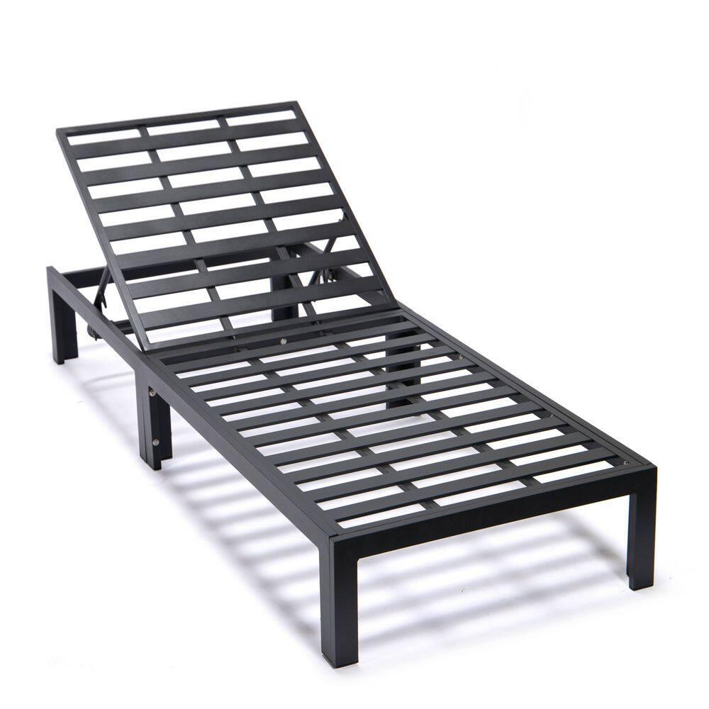 LeisureMod Chelsea Modern Outdoor Chaise Lounge Chair Set with Side Table, Black Aluminum – Set of 2 in Beige