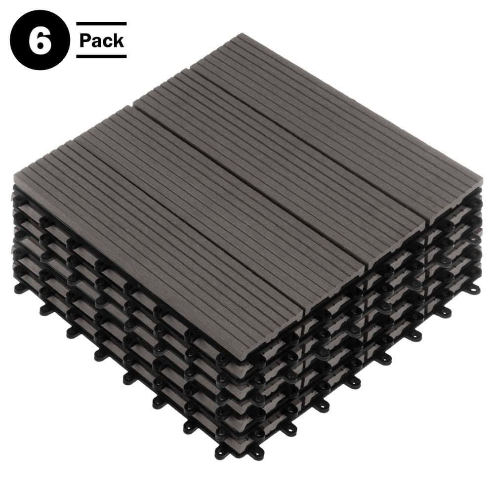 Pure Garden Deck Tiles - 6-Pack Wood Plastic Composite Interlocking Patio Tiles - 5.8SQFT Outdoor Flooring for Balcony, Porch, and Garage by Pure Garden