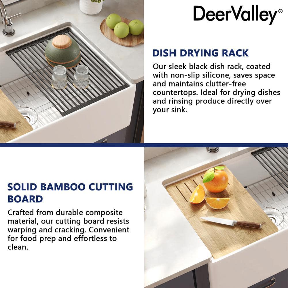 33" L X 20" W White Fireclay Double Bowl Workstation Farmhouse Kitchen Sink with Cutting Board And Dish-Drying Rack