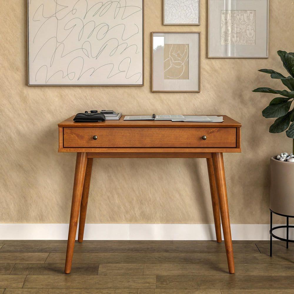 Camaflexi Mid Century Modern Desk Solid Wood Writing Table for Small Spaces, Brown