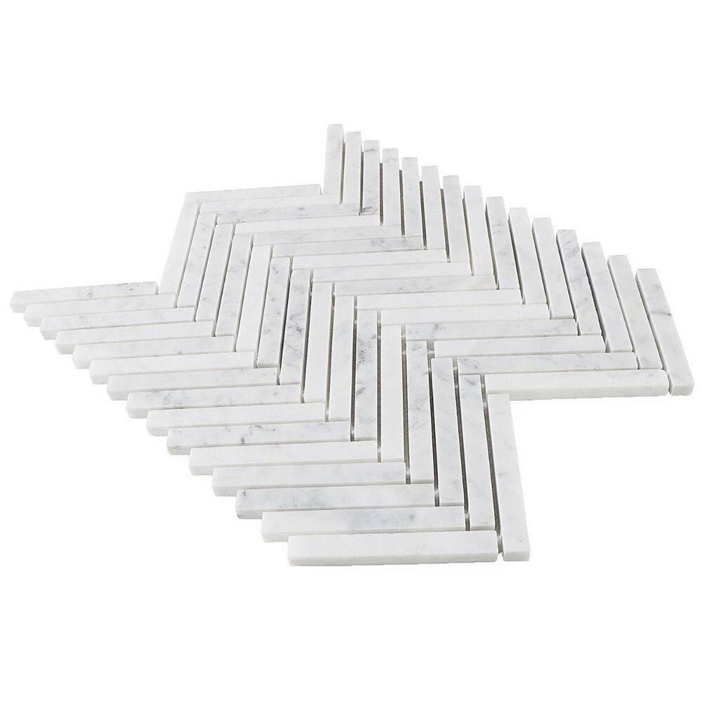Marble Collection 0.5" X 4" Herringbone Natural Stone Mosaic Wall & Floor Tile