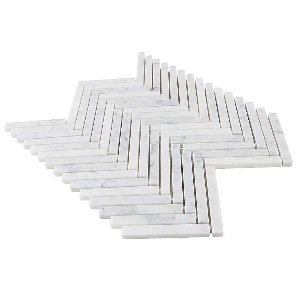 Marble Collection 0.5" X 4" Herringbone Natural Stone Mosaic Wall & Floor Tile