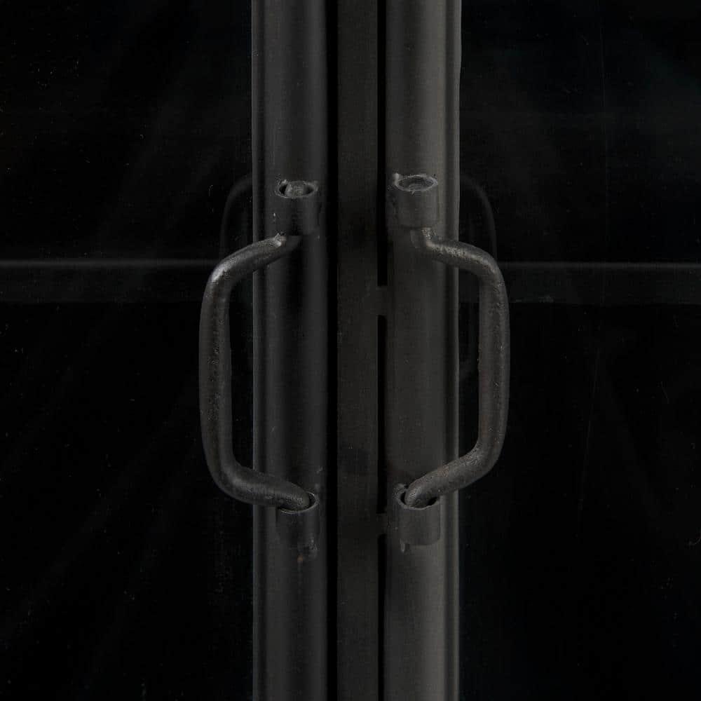 Poppy Black Iron Glass Paneled Distressed Sideboard with Storage