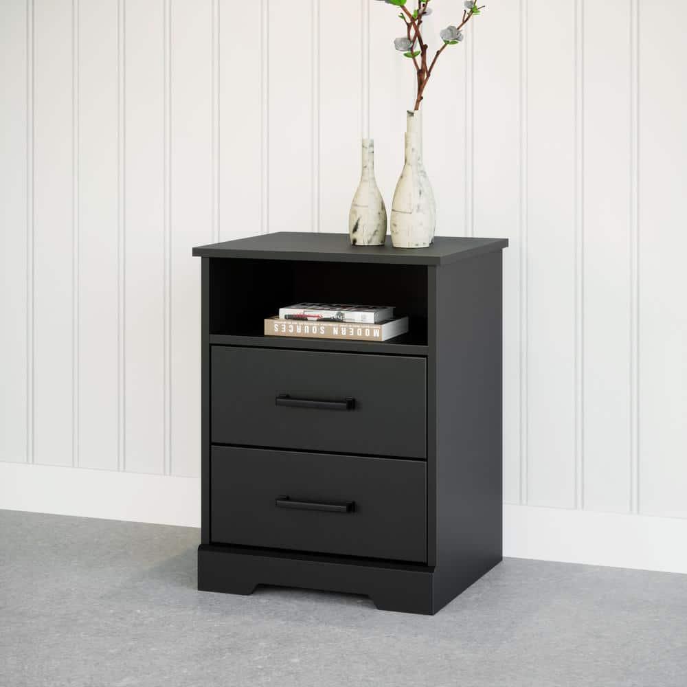 Prepac Rustic Ridge Farmhouse Nightstand with 2 Drawers and Open Shelf Black