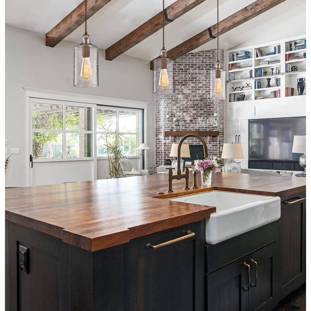 Mini Pendant with Clear Textured Glass - Barnwood