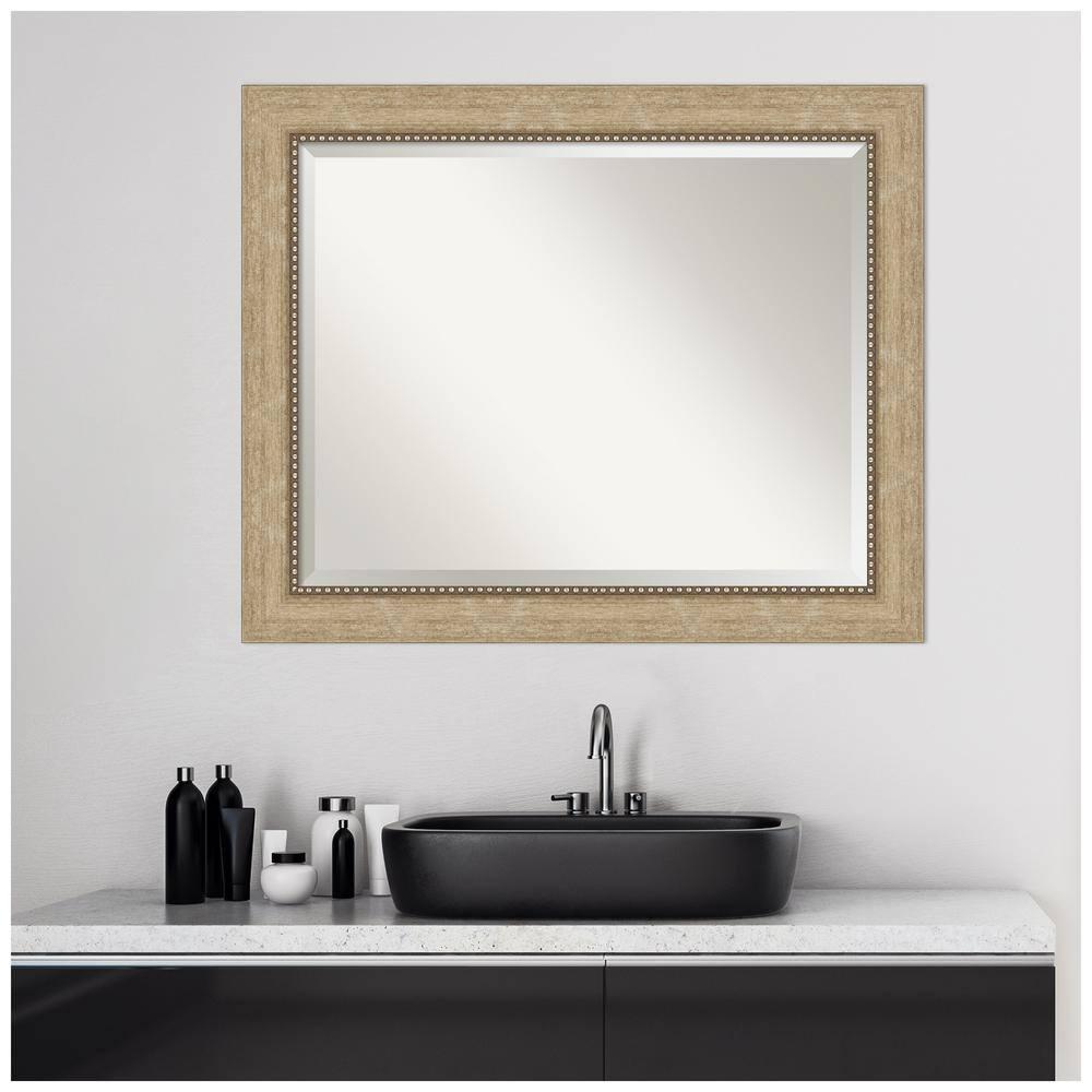 Amanti Art Beveled Bathroom Wall Mirror - Astor Frame Astor Champagne Outer Size: 33 x 27 in Gold