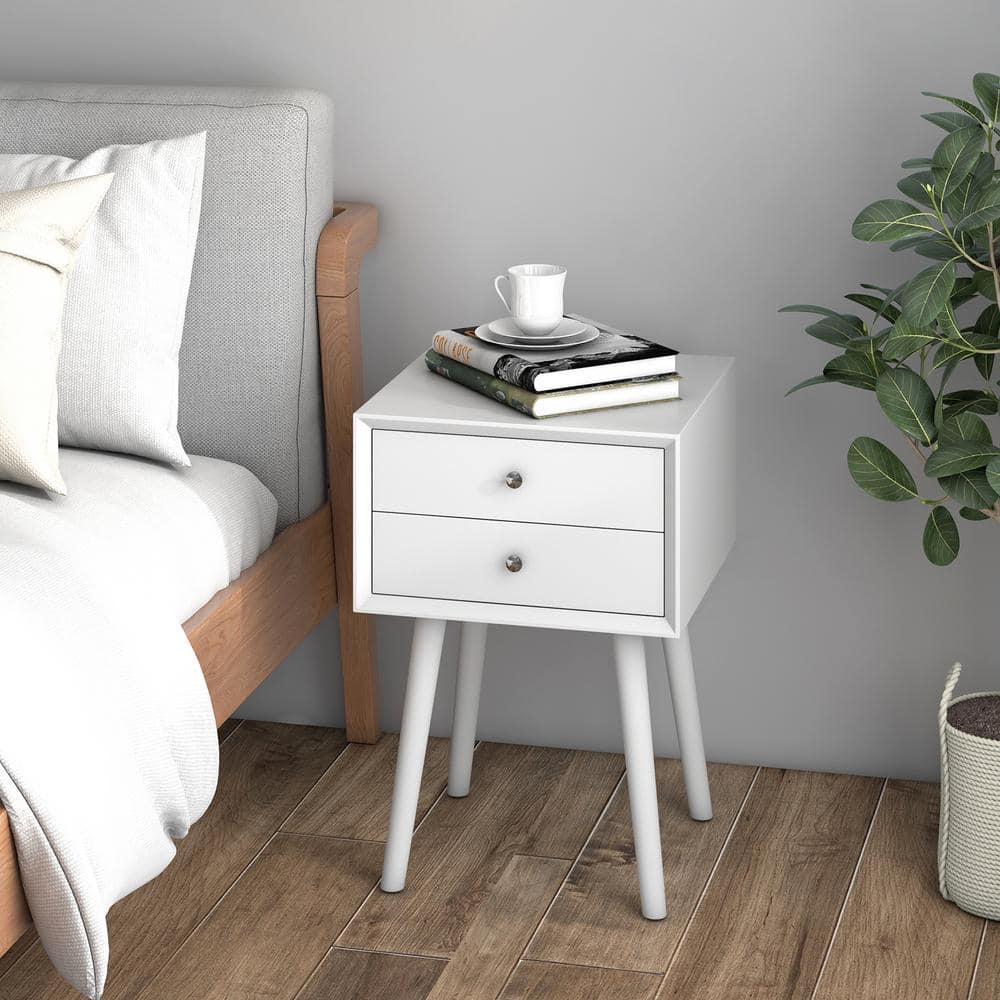 Costway End Table W/Drawers and Storage Wooden Mid-Century Accent Side Table Multipurpose for Bedroom Living Room Home Furniture Nightstand-White