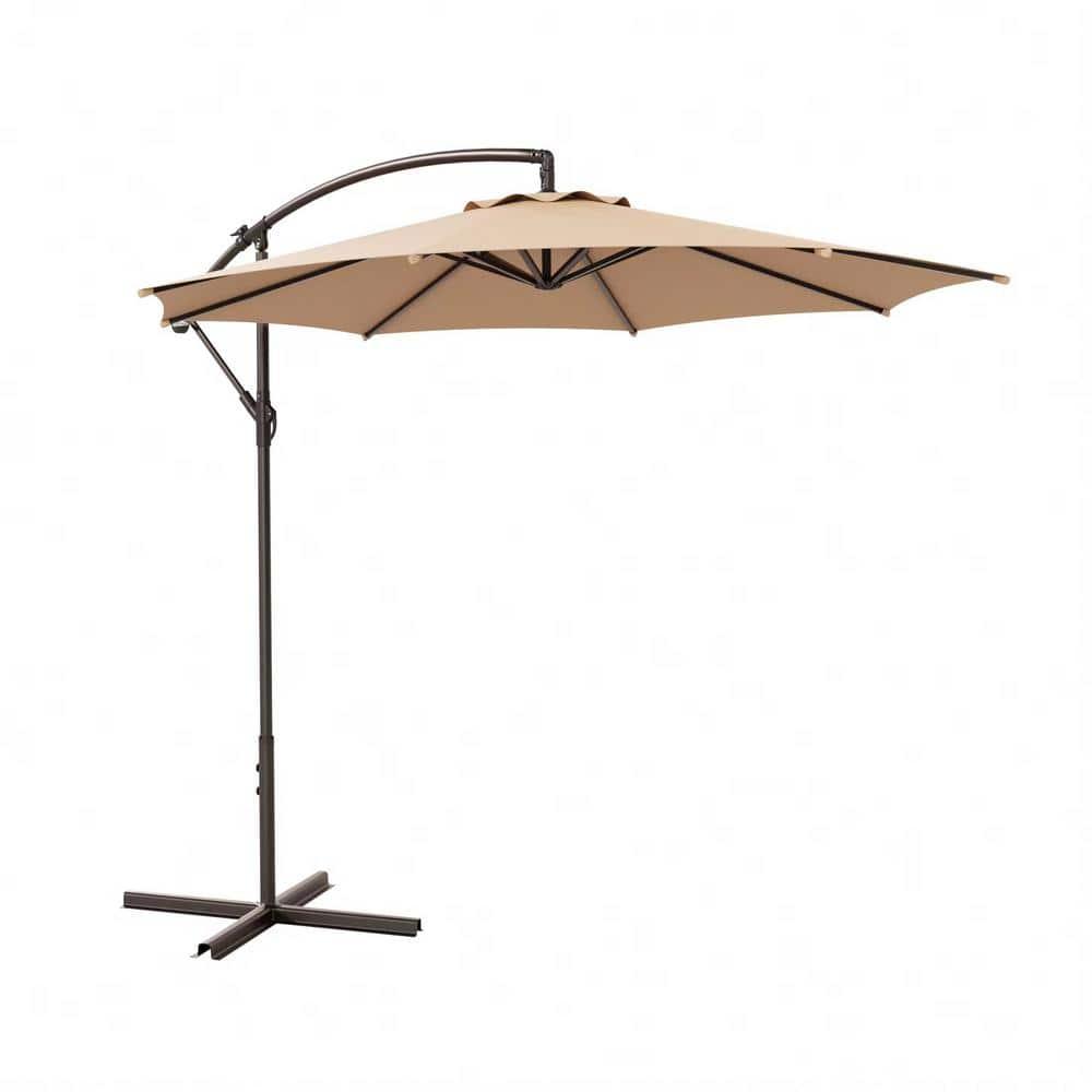 10' ft Outdoor Patio Umbrella Offset Cantilever Umbrella Manual Crank With Cross Base Include, Beige