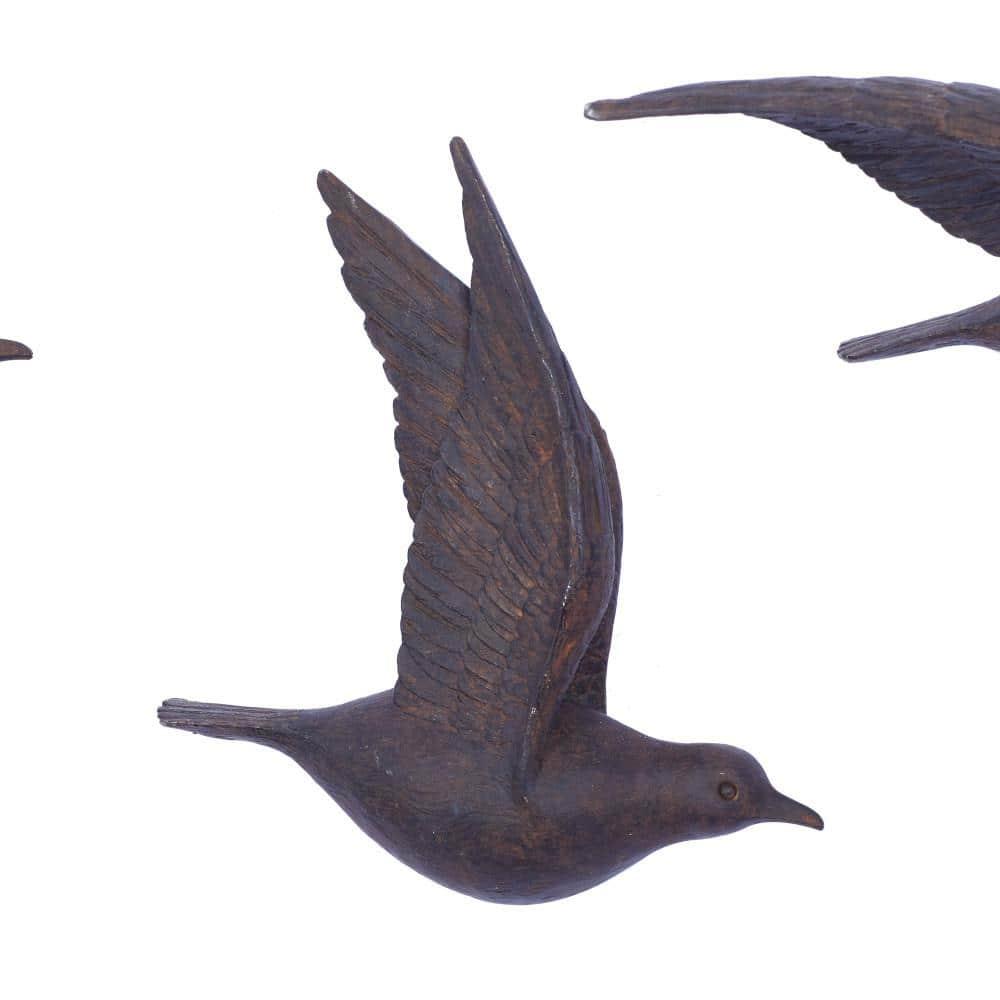 Polystone Bird Metallic 3D Sculpted Wall Decor Set of 3 Brown - Olivia & May: Ready to Hang, Coastal Style Decorative Sculptures