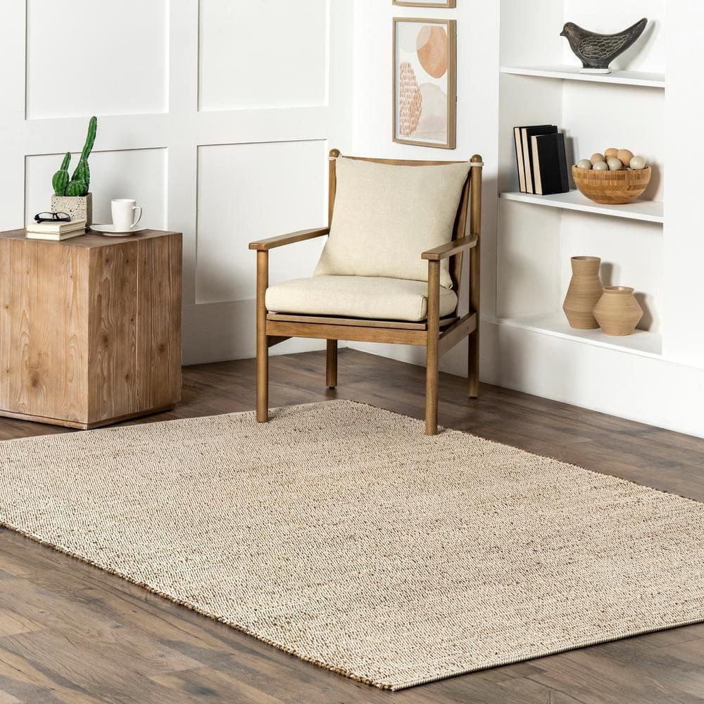 Nuloom 2x3 Elfriede Jute & Cotton Hand Woven Indoor Area Rug, Natural, Solid Rustic Farmhouse Style Natural Fiber Bedroom, Living Room,