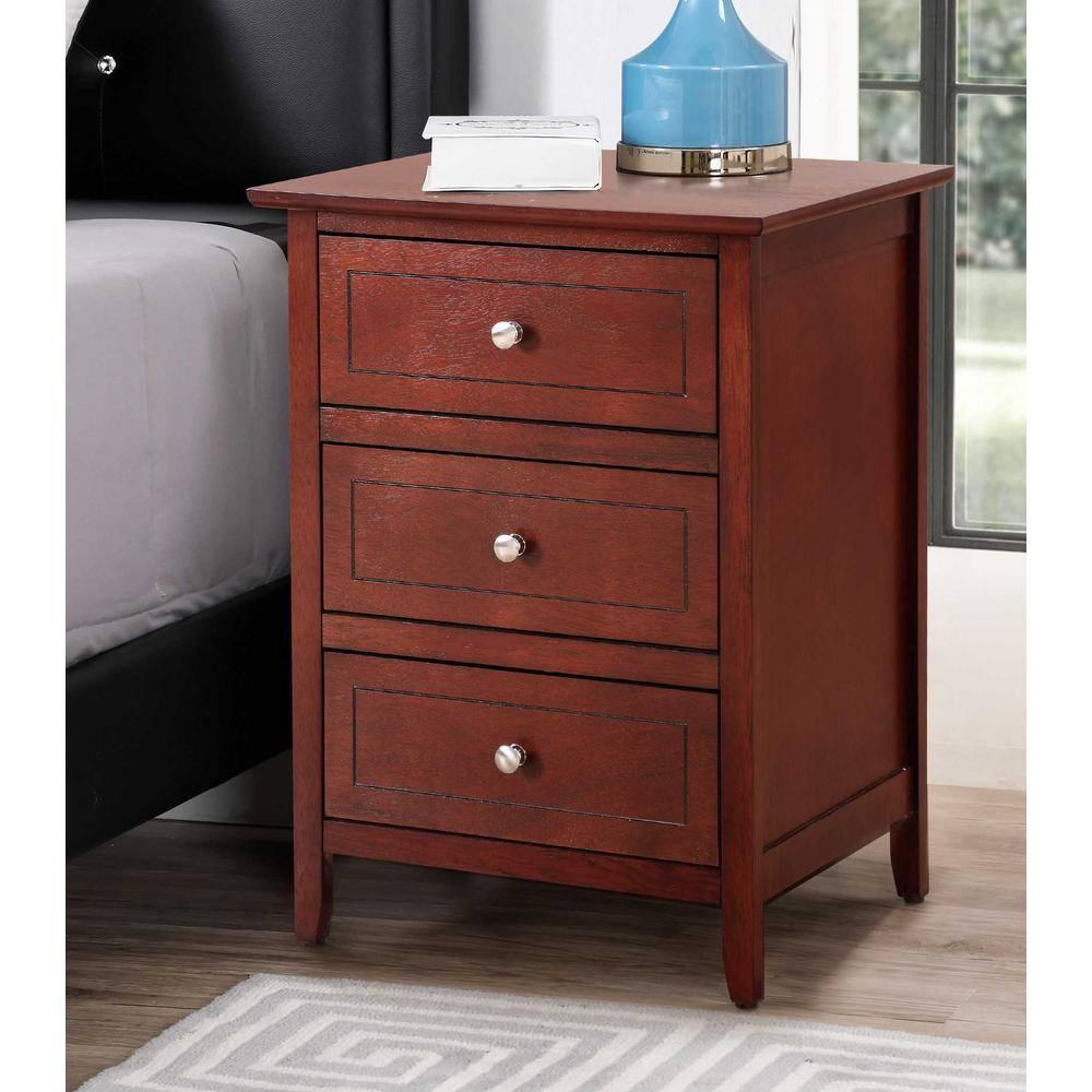 Passion Furniture Daniel 3-Drawer Cherry Nightstand (25 in. H x 19 in. W x 15 in. D)