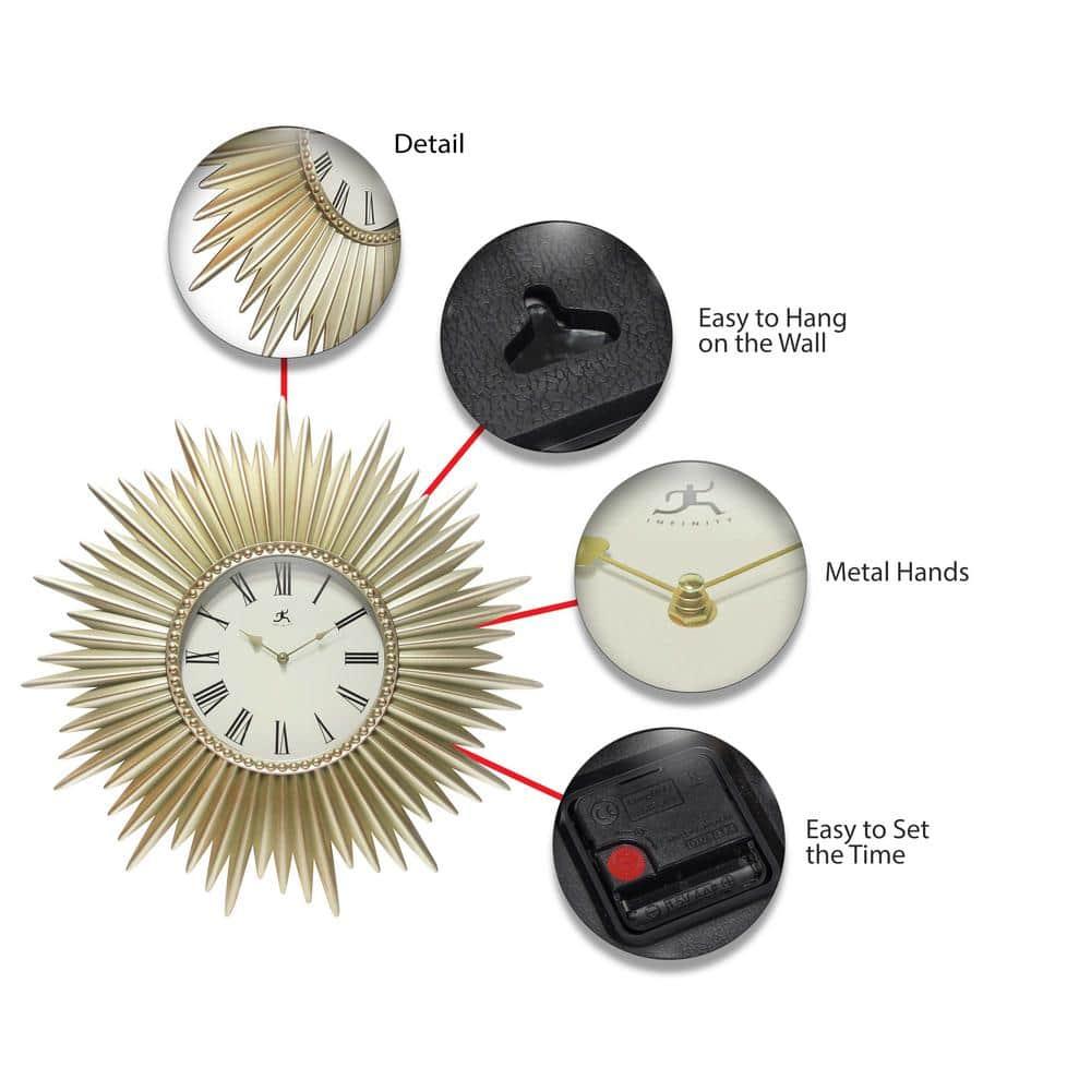 24" Sunburst Wall Clock Gold - Infinity Instruments: Modern Star-Shaped, Analog Display, Indoor Use