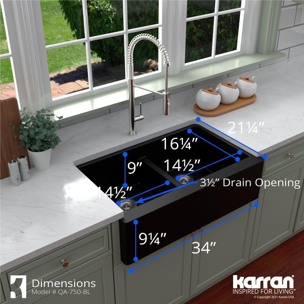 Karran Karran Quartz 34'' X 21-1/4'' 50/50 Double Bowl Farmhouse/Apron Front Kitchen Sink Kit QA-750-BR-PK1