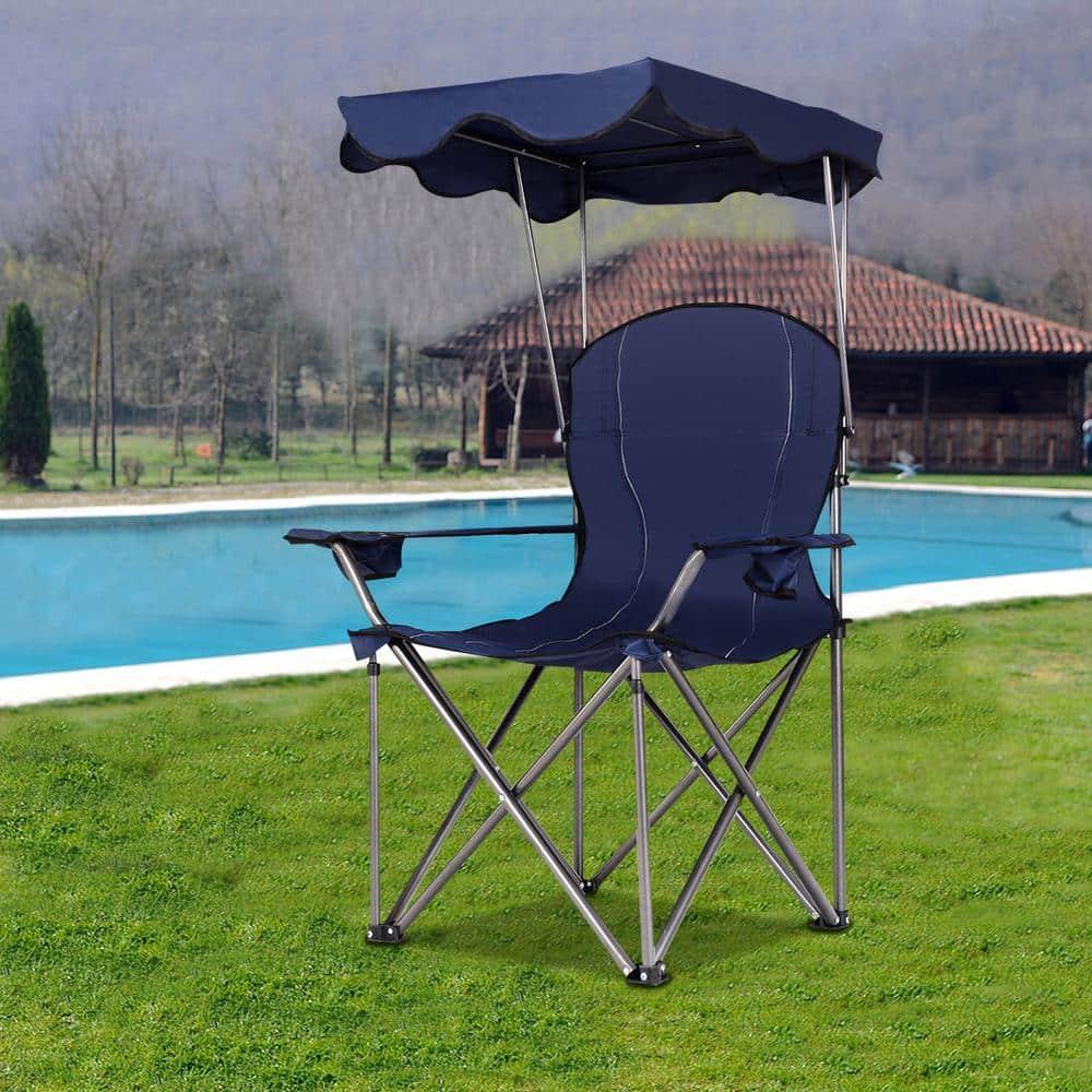 Topcobe Portable Folding Beach Canopy Chair with Cup Holders, Camping Chairs with Canopy, Blue