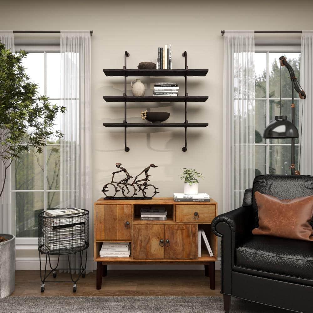 DecMode 38" x 10" 3-Tier Gray Wall Shelf
