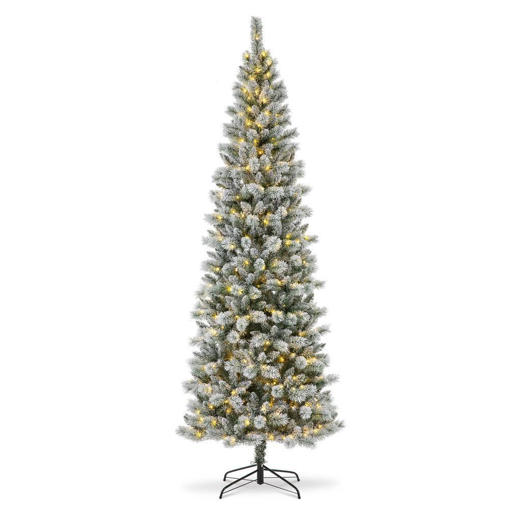Slender Flocked Pine Christmas Tree with LED Lights