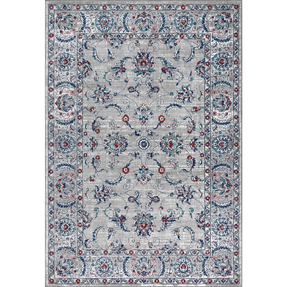 3'x5' Modern Persian Vintage Area Rug, Light Grey/Red - JONATHAN Y