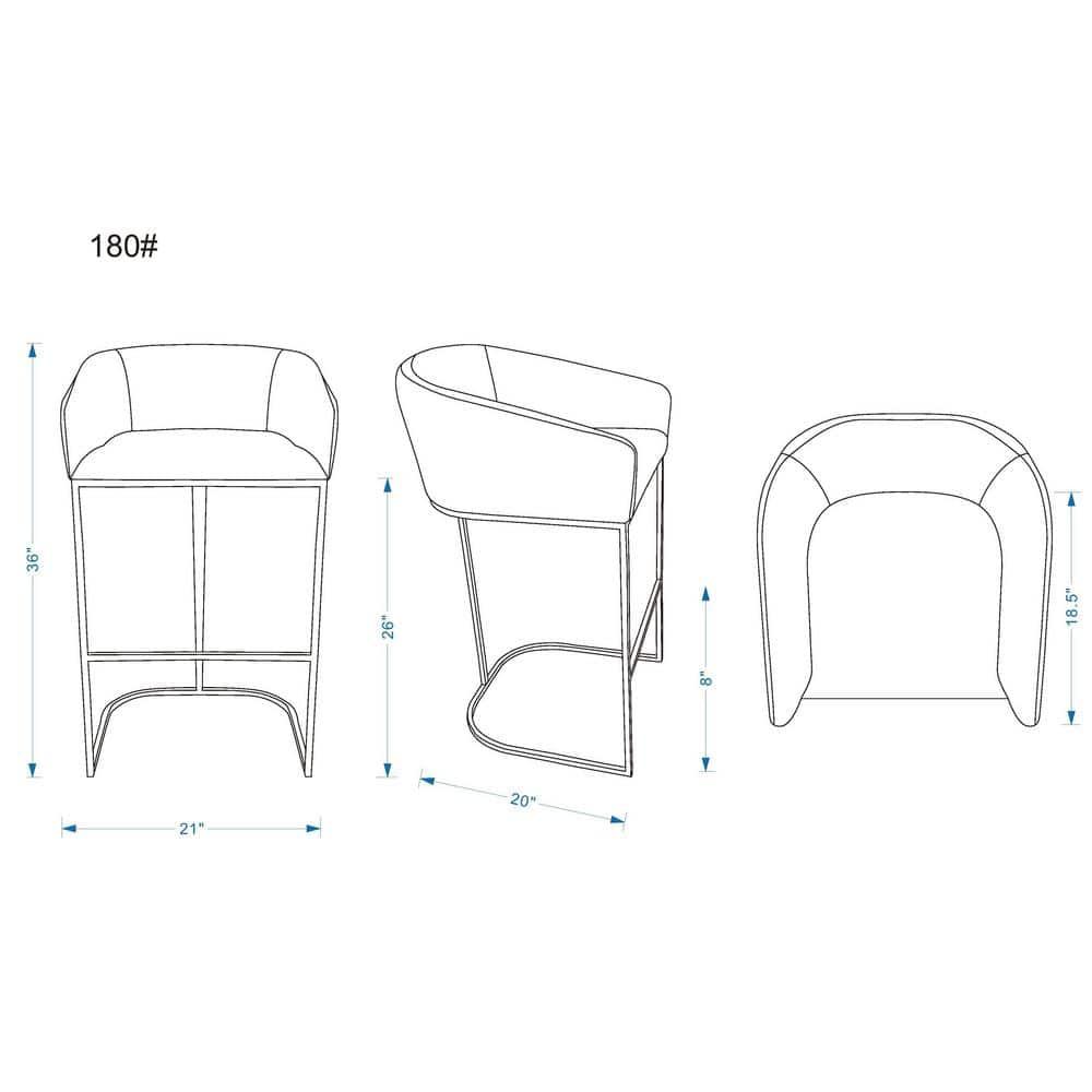 Manhattan Comfort Set of 3 Louvre Upholstered Stainless Steel Counter Height Barstools Cream: Faux Leather, Armrests, Footrest