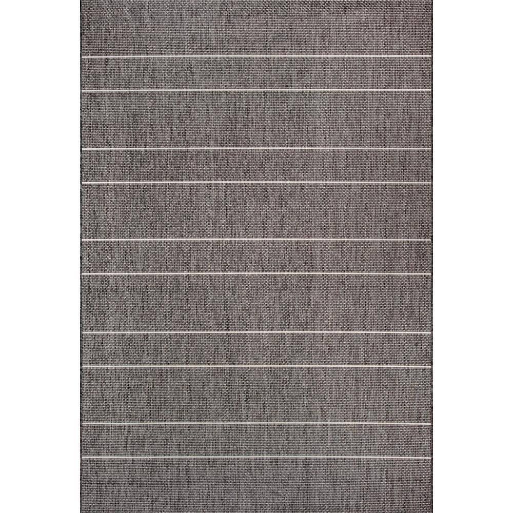 Nuloom Alaina Striped 8 Square Indoor/Outdoor Area Rug for Living Room Patio Deck Front Porch Kitchen, Dark Grey/Ivory