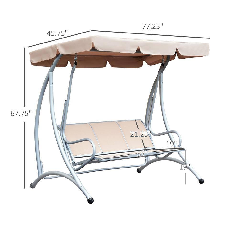 Outsunny 3 Person Patio Swing Seats, Porch Swing with Stand & Adjustable Canopy, Heavy Duty Outdoor Swing Chair Bench for Adults, Beige