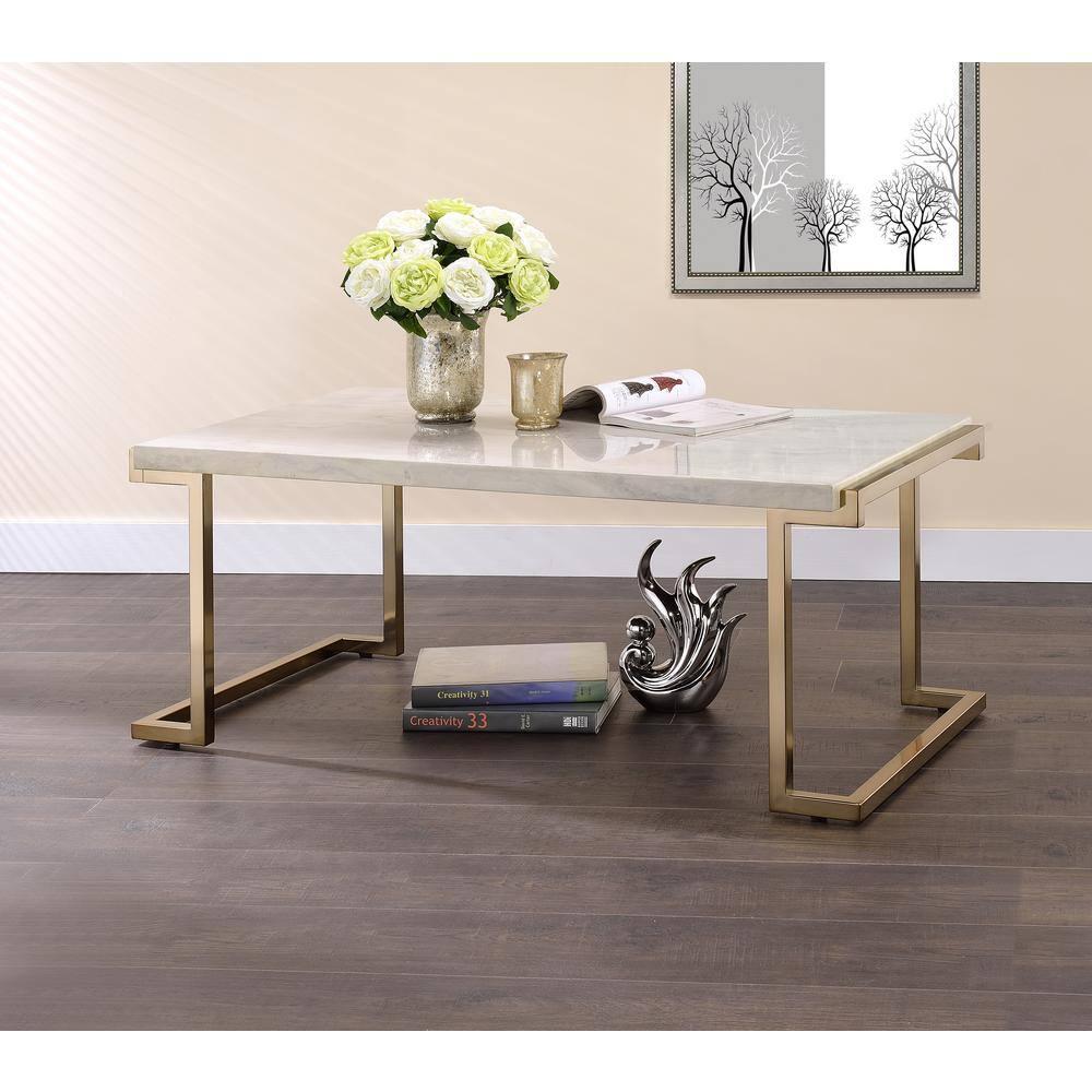 Adrinfly Boice II Coffee Table in Faux Marble & Champagne 82870