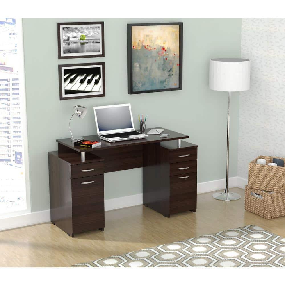 Inval America Espresso Writing Desk with Four Drawers