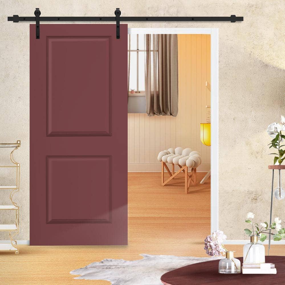 Calhome 80'' Hollow Paneled Painted with Installation Hardware Kit Barn Door
