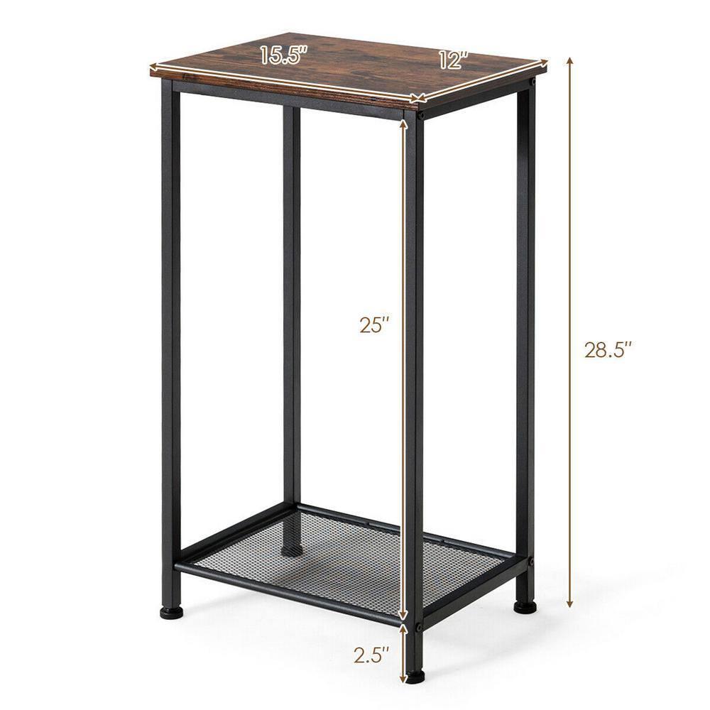 Costway 2-Tier Industrial Side End Accent Telephone Table w/Mesh Shelf Rustic Brown