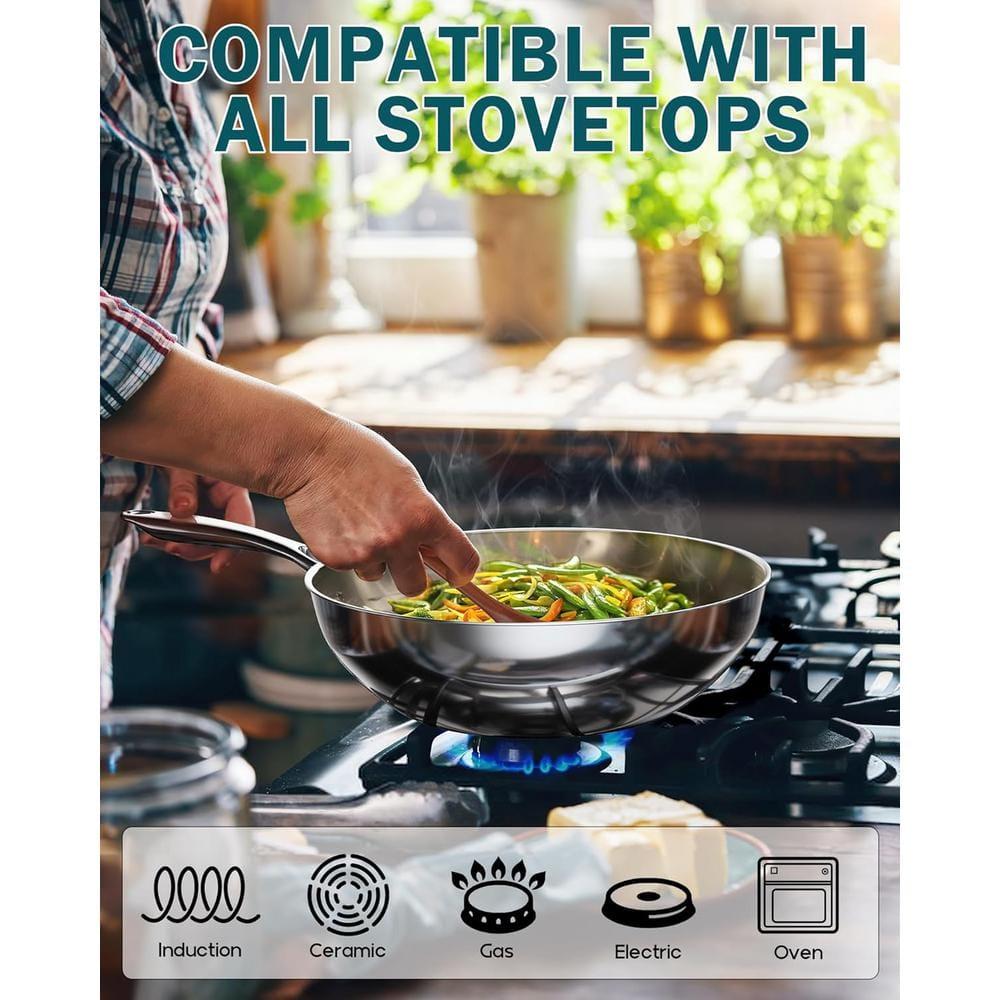 Cooks Standard Cooks Standard Multi-ply Clad Stainless Steel Wok Stir Fry Pan, 10.5 Inch Induction Wok With Lid, Flat Bottom Wok, Silve