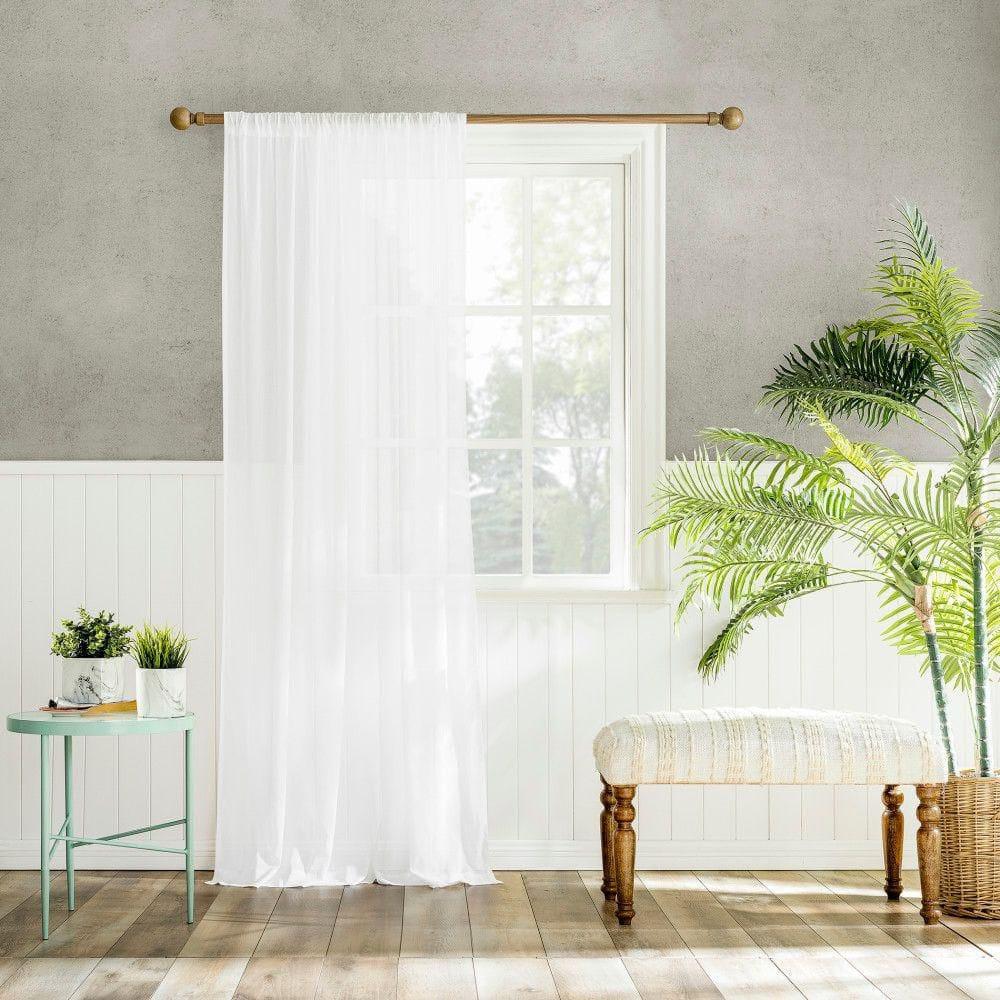 50"x84" Archaeo Sheer 100% Cotton Curtain Panel White: Transitional Voile Rod Pocket Indoor Drapery