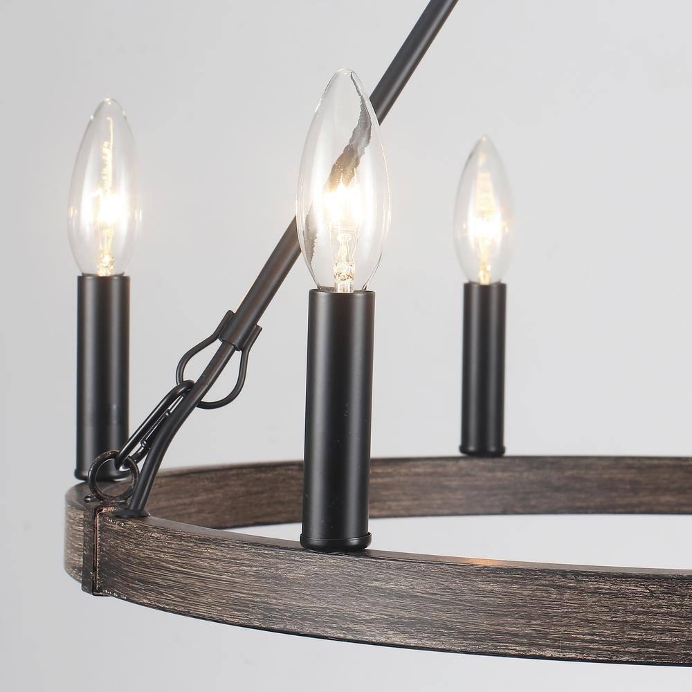 22.04 in. 6-Light Black Rustic Farmhouse Chandelier, Wagon Wheel Chandelier for Dining Room Living Room Bedroom Kitchen Black