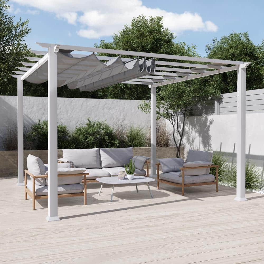 Paragon-Outdoor Florence  Aluminum Pergola in Powder-Coated Finish with Adjustable Canopy