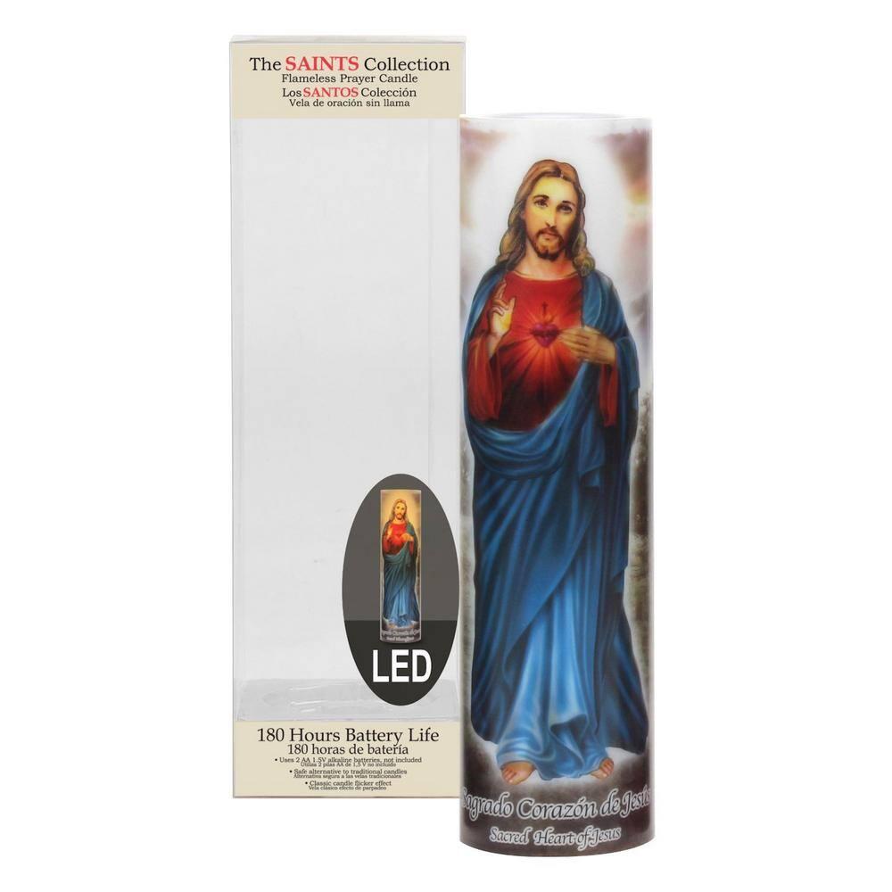 Stonebriar Flameless LED 8" Multi-color Religious Prayer Pillar Candle with Automatic Timer