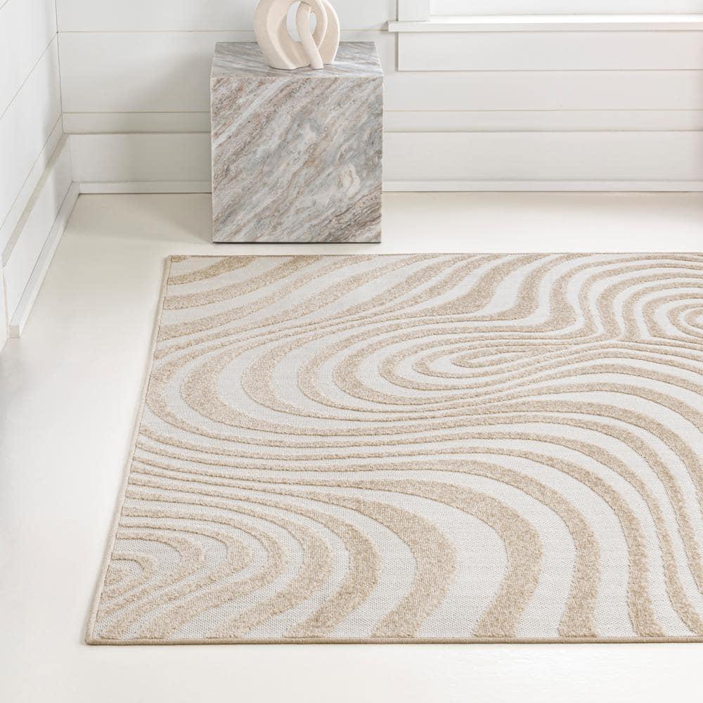 JONATHAN Y Maribo High-Low Abstract Groovy Striped Beige/Cream 5 ft. x 8 ft. Indoor/Outdoor Area Rug