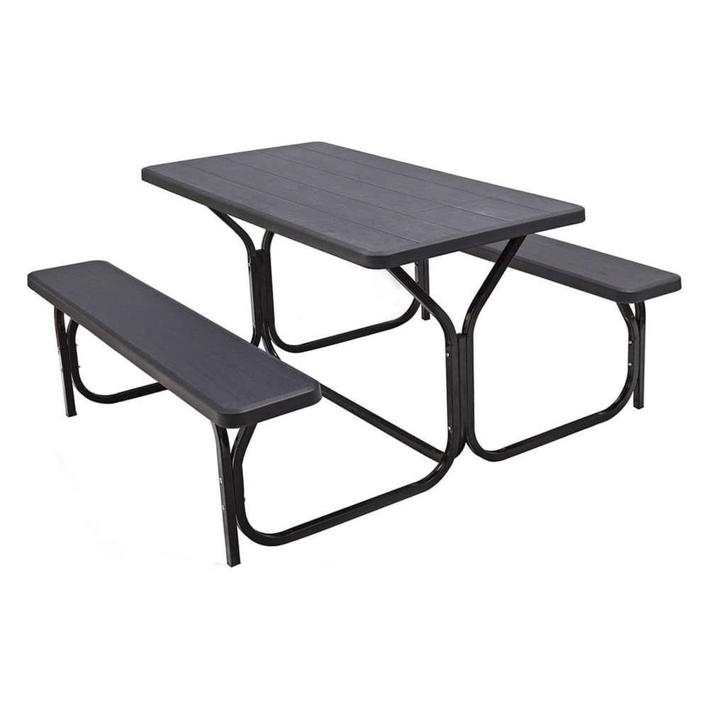 Costway Picnic Table Bench Set Outdoor Backyard Iron Patio Garden Party Dining All Weather Black