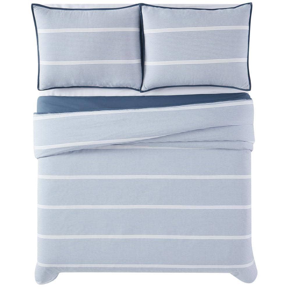 Brooklyn Loom 2pc Twin/Twin XL Niari Yarn Dye Stripe Comforter Set Blue: Machine Washable, OEKO-TEX Certified