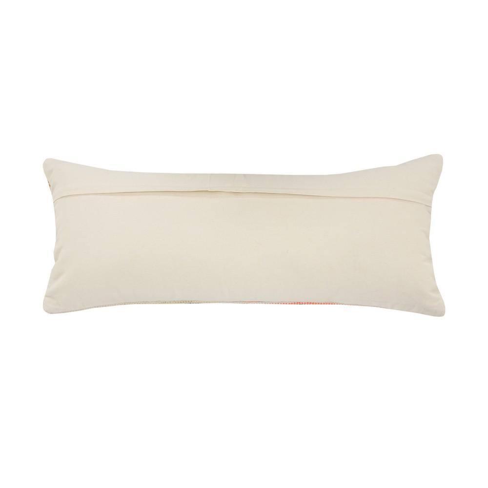 ZeaZu 14" X 36" Off-White Red Blue Orange And Green 100% Cotton Striped Zippered Pillow