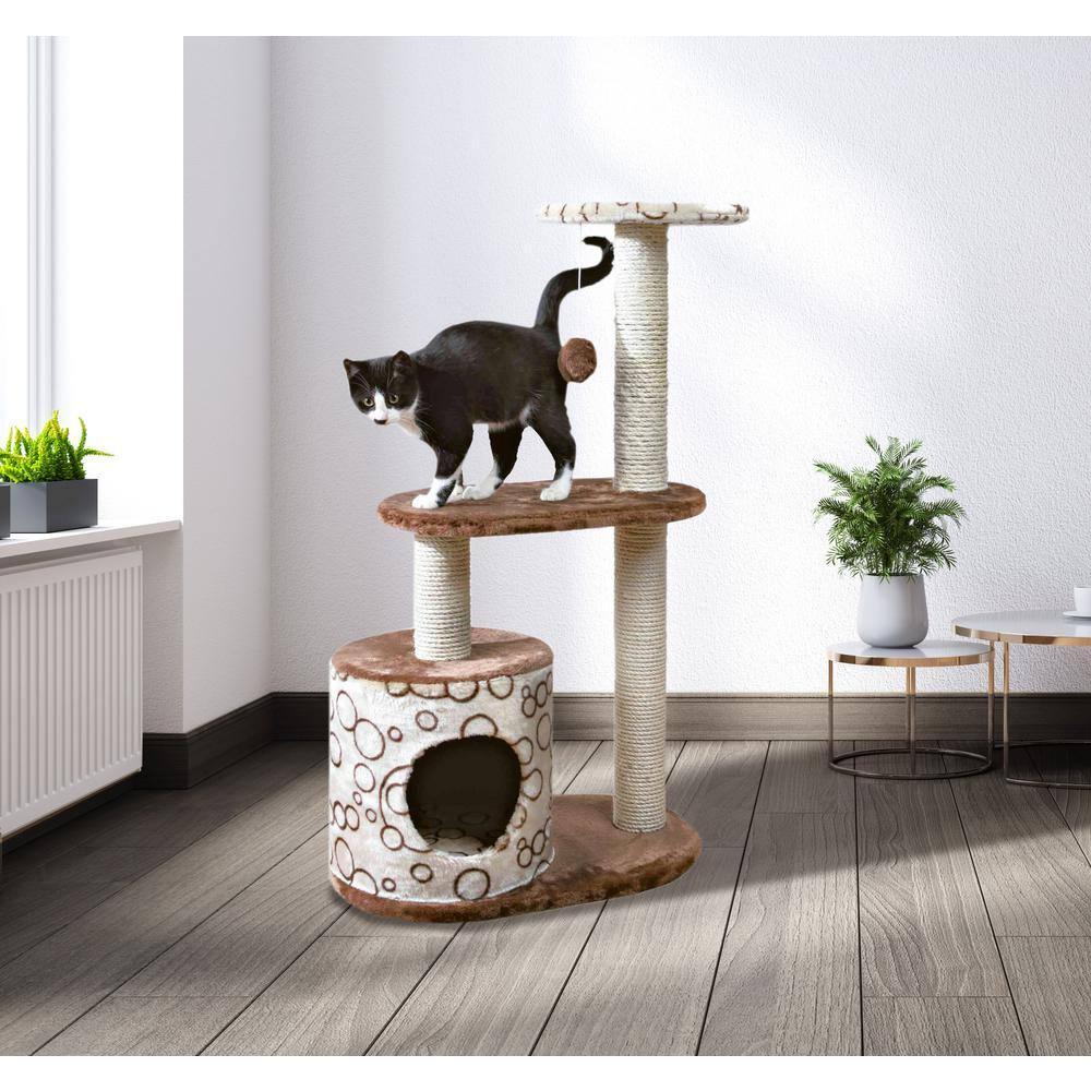 TRIXIE Casta 37.4" Cat Tree with Sisal Scratching Posts, Plush Covered Condo and Platforms, Dangling Cat Toy