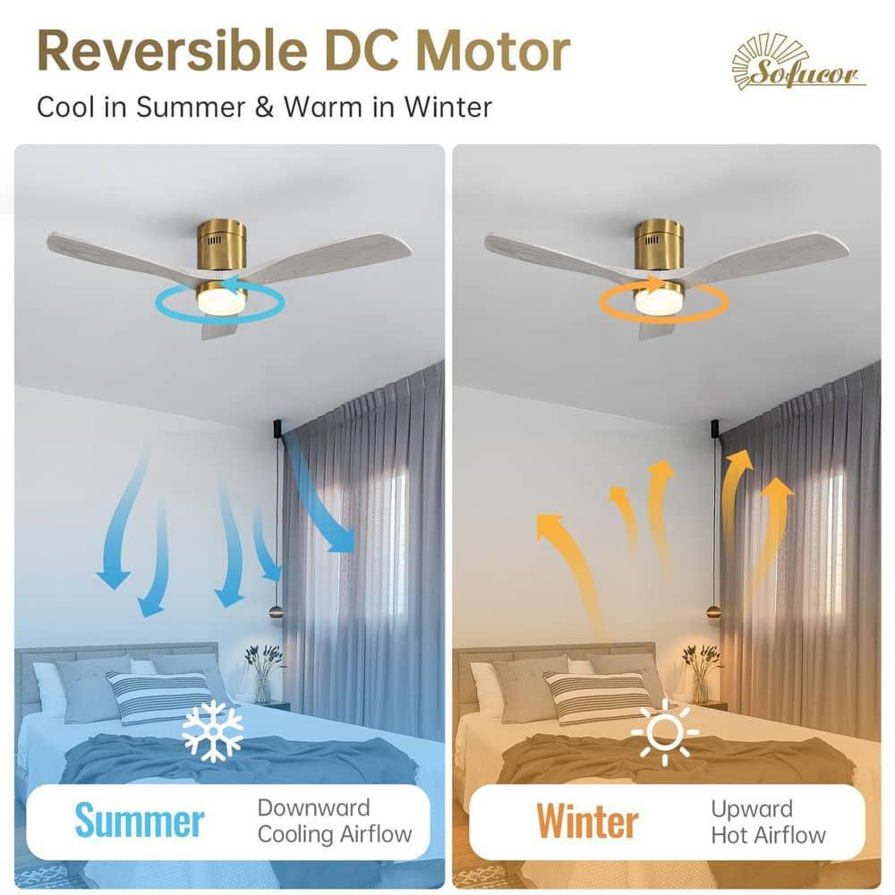 52" Modern Ceiling Fan without Light, Remote Control and Reversible DC Motor Included White with Light Wood-grain