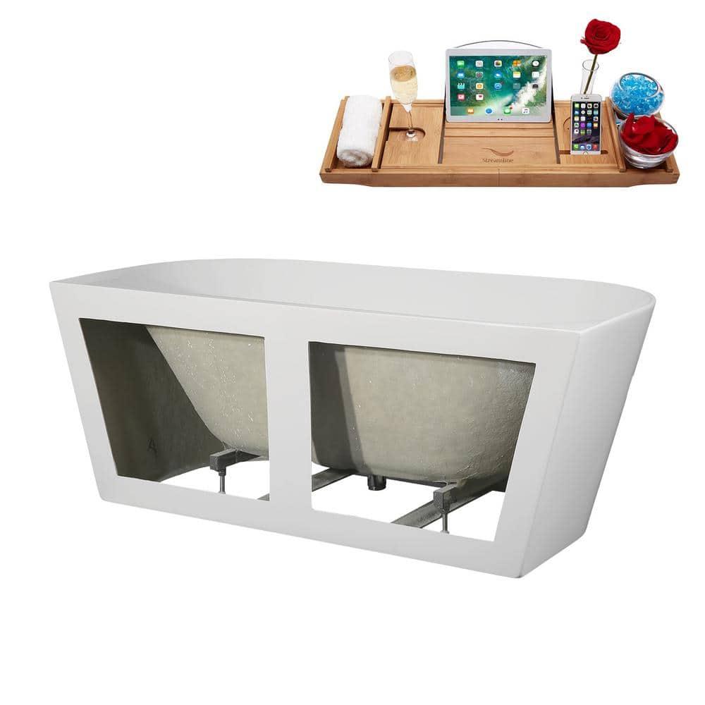 63" Streamline Soaking Freestanding Tub and Tray With Internal Drain