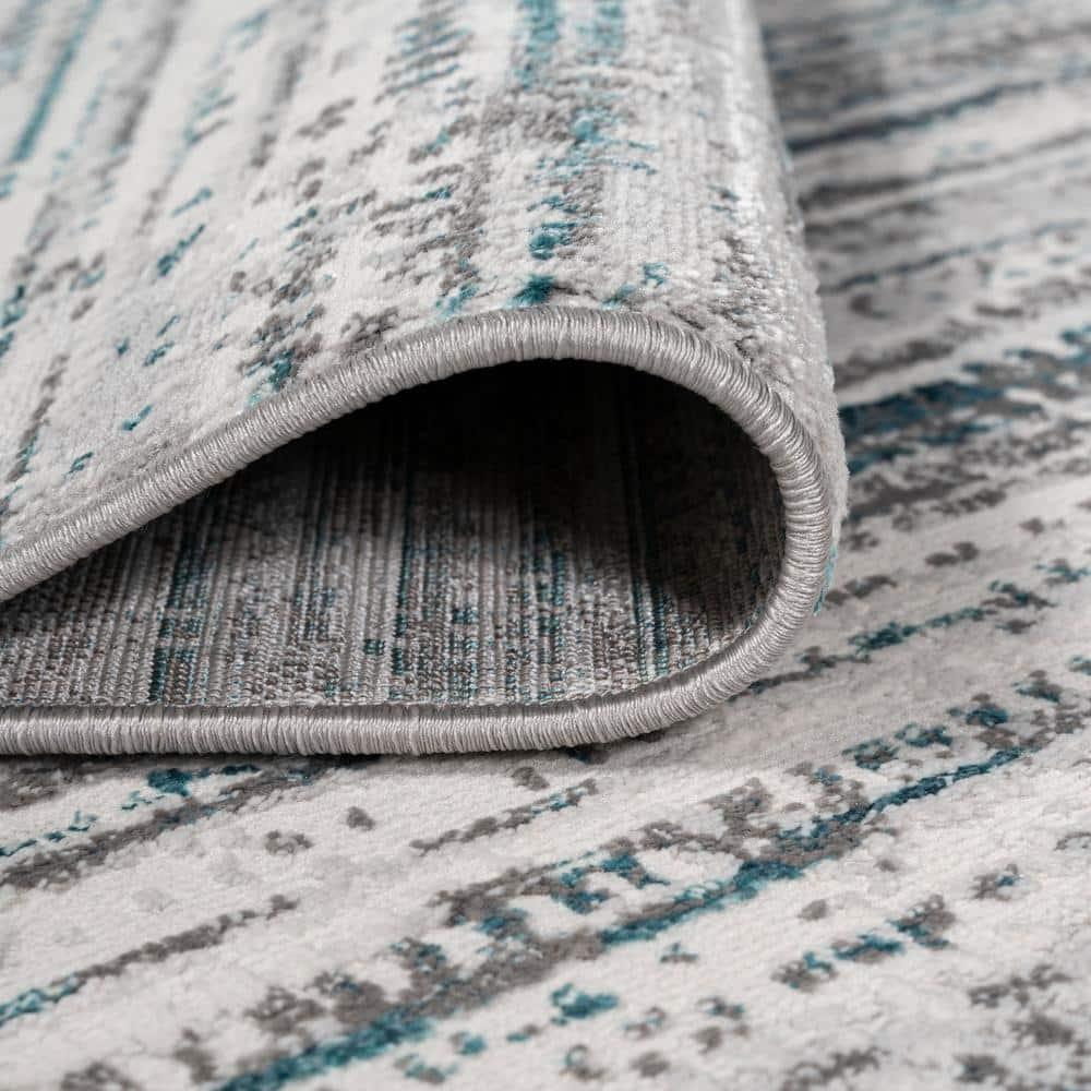 8'x10' Loom Modern Strie'  Area Rug, Gray/Turquoise - JONATHAN Y