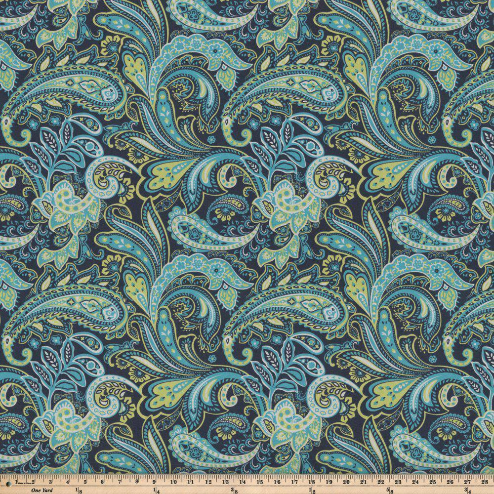 2pk Outdoor Square Edge Seat Cushion Set - Navy/Turqouise/Paisley - Pillow Perfect: Weather-Resistant with Ties, Zippered