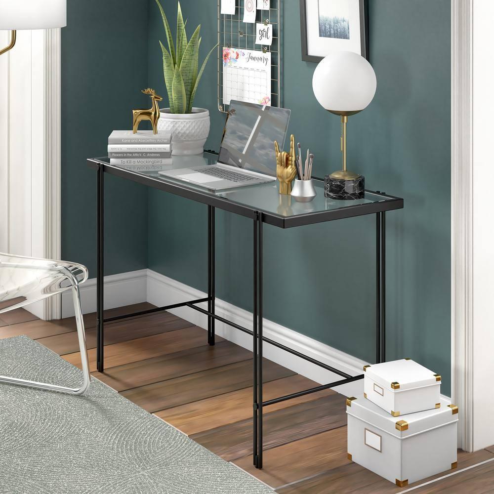 Evelyn&Zoe Contemporary 48 in. Blackened Bronze Metal Desk with Glass Top