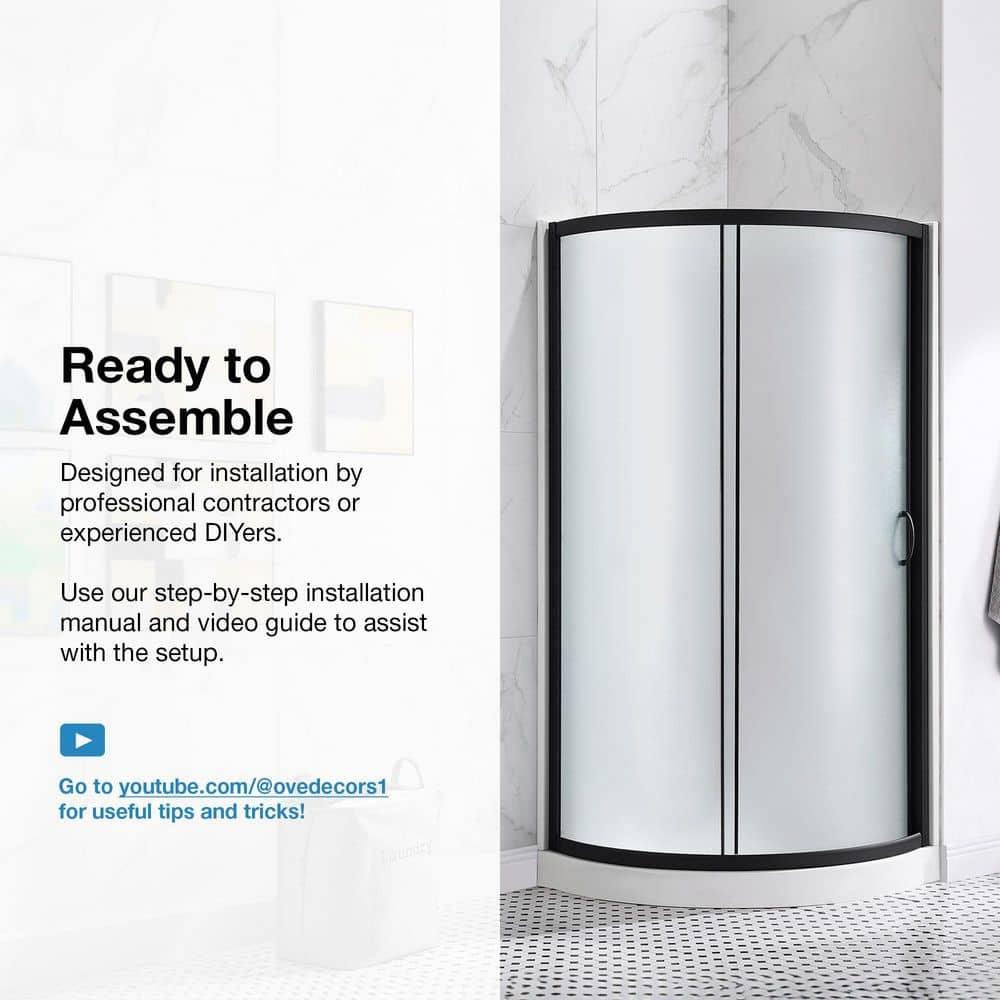 OVE Decors Breeze 33 in. Framed Round Shower Kit w/ Frosted Glass, Base, Wall
